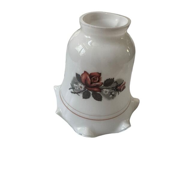 VTG 1980s Luster Milk Glass Ceiling Fan Globe Rose 3 Piece Set Floral Cottage - Picture 2 of 13